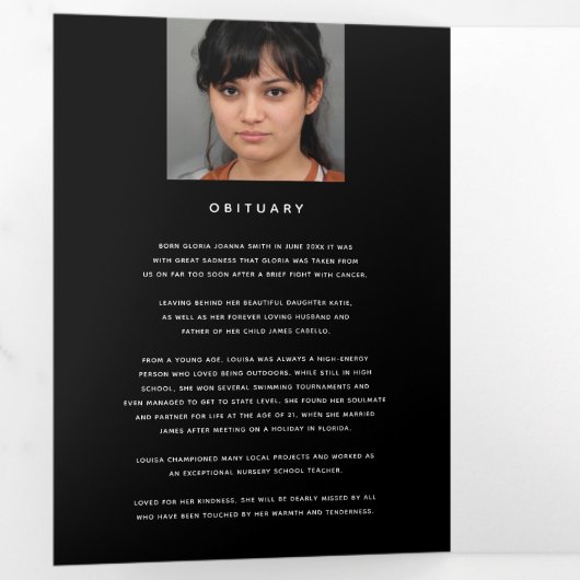 Begrafenisprogramma in ons hart zwart wit drieluik programma (Binnenzijde eerst)