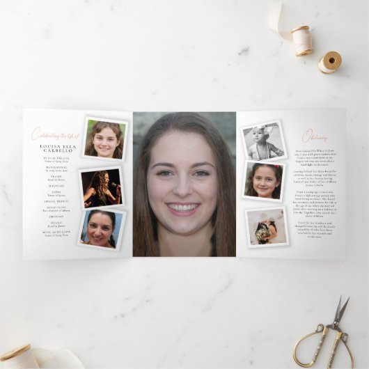 Begrafenisprogramma kiekje foto's peach drieluik programma (Binnen)