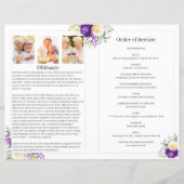 Begrafenisprogramma met Paarse en Cream Flowers (Achterkant)