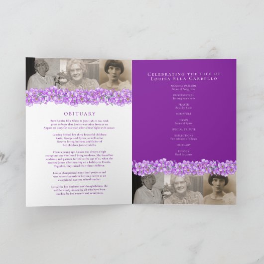 Begrafenisprogramma paarse vergeet-me-nots programma (Binnen)