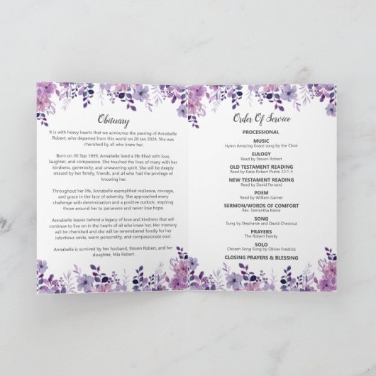 Begrafenisprogramma - Paarse wilde bloemen ontwerp Programma (Binnen)