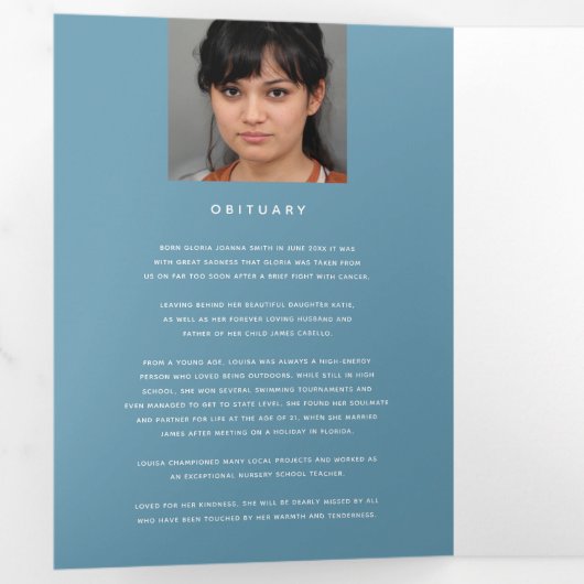 Begrafenisprogramma service in ons hart wit blauw drieluik programma (Binnenzijde eerst)