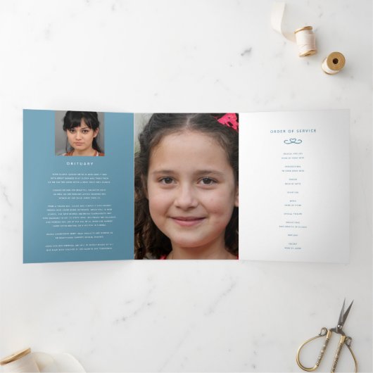 Begrafenisprogramma service in ons hart wit blauw drieluik programma (Binnen)