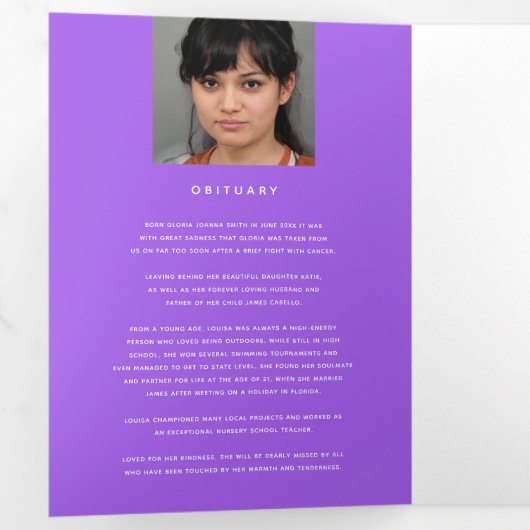 Begrafenisprogramma service in ons hart wit paarse drieluik programma (Binnenzijde eerst)