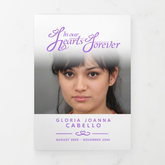 Begrafenisprogramma service in ons hart wit paarse drieluik programma (Cover)