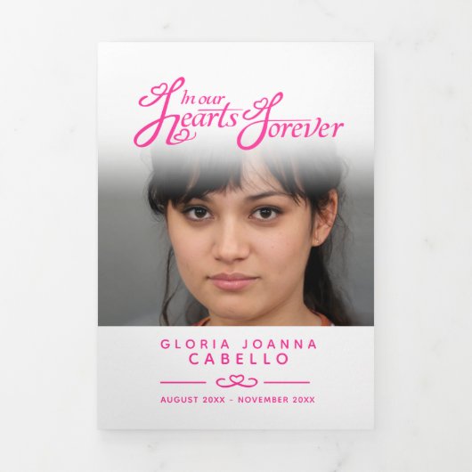 Begrafenisprogramma service in ons hart wit roze drieluik programma (Cover)