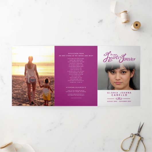 Begrafenisprogramma service in onze harten moerbei drieluik programma (Buitenkant)