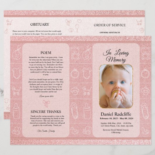 Begrafenisprogramma Sjabloon voor kinderen (Voorkant / Achterkant)