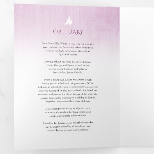 Begrafenisprogramma volgorde van de dienst paarse drieluik programma (Binnenzijde eerst)