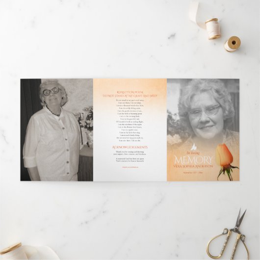 Begrafenisprogramma volgorde van dienst oranje roo drieluik programma (Buitenkant)