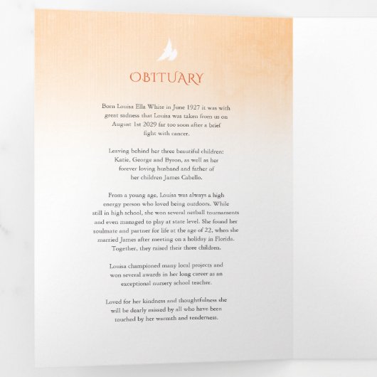 Begrafenisprogramma volgorde van dienst oranje roo drieluik programma (Binnenzijde eerst)