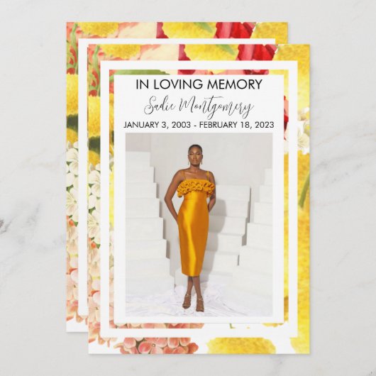 begrafenisprogramma voor Bright Gele Colorful Kaart (Voorkant / Achterkant)