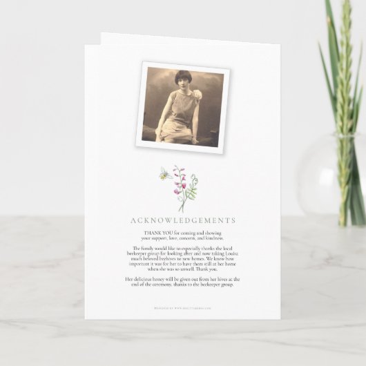 Begrafenisprogramma wildflower bijen foto's programma (Achterkant)