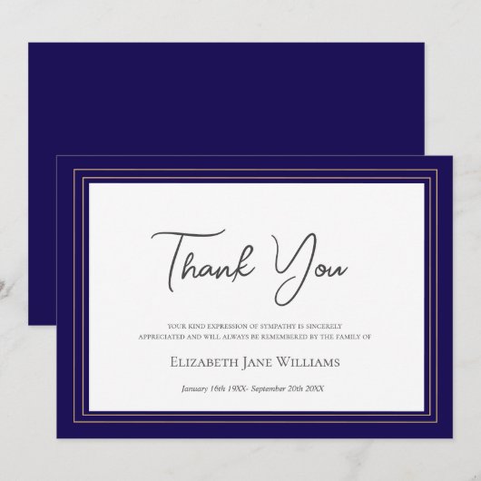 Begrafenisrouwverwerking Navy & Gold Bedankkaart (Voorkant / Achterkant)