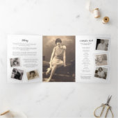 Begrafenisserviceprogramma eenvoudige mono fotosja drieluik uitnodiging (Binnen)