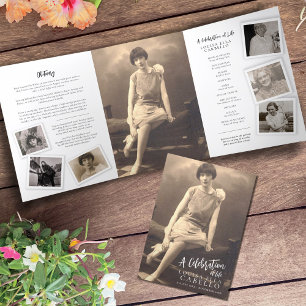 Begrafenisserviceprogramma eenvoudige mono fotosja drieluik uitnodiging