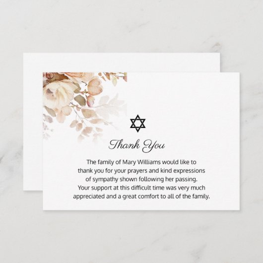 Begrafenisster van David Memorial Waterverf Dank u Bedankkaart (Voorkant / Achterkant)