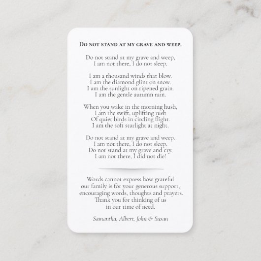 Begrafenisstoomtrein Memorial Gebed Sympathie Card Visitekaartje (Achterkant)