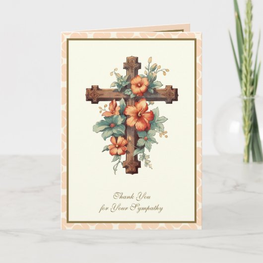 Begrafenissympathie Dank u Cross Floral Kaart (Voorkant)