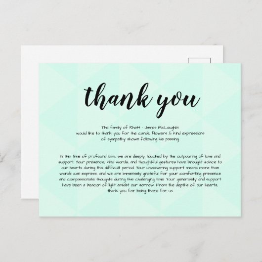 Begrafenissympathie Dank u kaart (Voorkant / Achterkant)