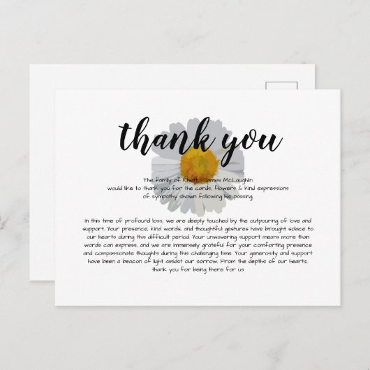 Begrafenissympathie Dank u kaart (Voorkant / Achterkant)