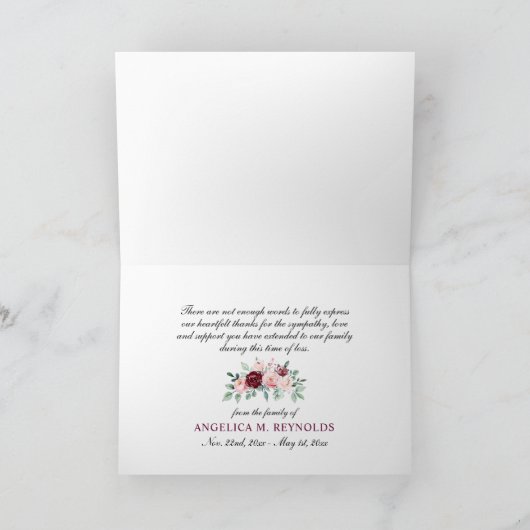 Begrafenissympathie Dank u Waterverf Floral Bedankkaart (Binnen)