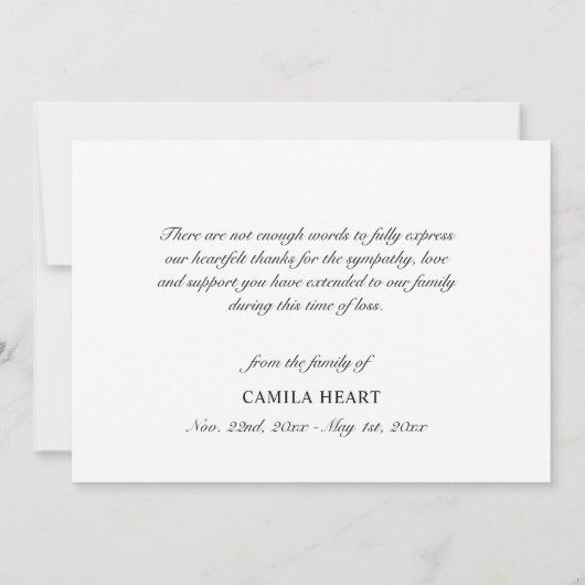 Begrafenissympathie Hartelijk dank voor uw persoon Bedankkaart (Achterkant)