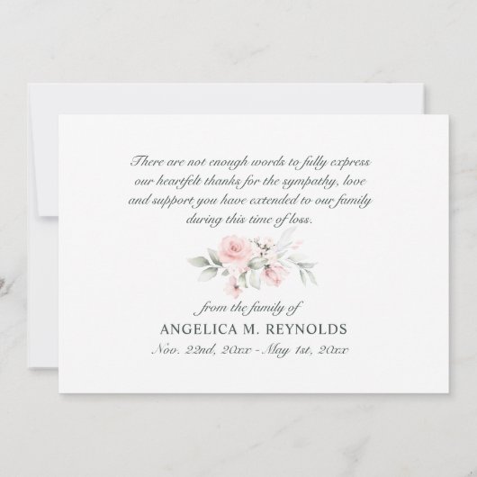 Begrafenissympathie voor de roze Waterverf Floral Bedankkaart (Achterkant)