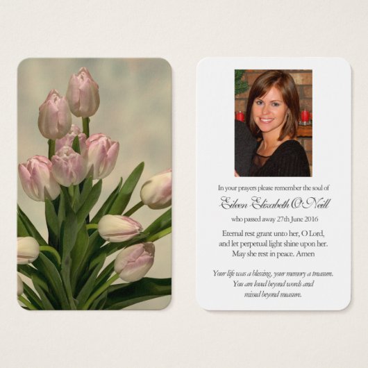 Begrafenistulpen Memorial Gebed Sympathie Cards Visitekaartje (Voorkant /achterkant)