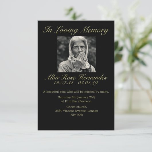 begrafenisuitnodiging RSVP kaartje (Staand voorkant)