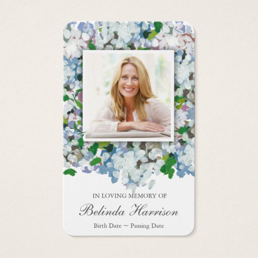 Begrafenisverlies Blauwe Hydrangea Gebed Sympathie Visitekaartjes (Voorkant)