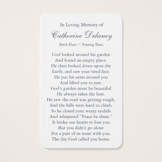 Begrafenisverlies Botanicals Gebed Sympathie Kaart (Achterkant)