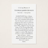 Begrafenisverlies Jezus Memorial Gebed Sympathie K Visitekaartjes (Achterkant)