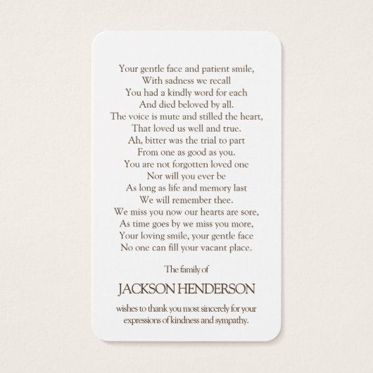 Begrafenisverlies Land Zonsondergang Gebed Sympath Visitekaartje (Achterkant)