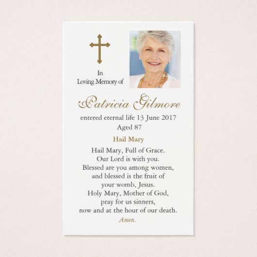 Begrafenisverlies Memorial Mary Prayer Sympathie K Visitekaartjes (Achterkant)