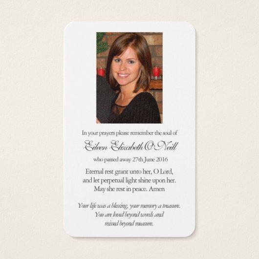 Begrafenisverlies Onze Lieve Vrouw Gebed Sympathie Visitekaartje (Achterkant)