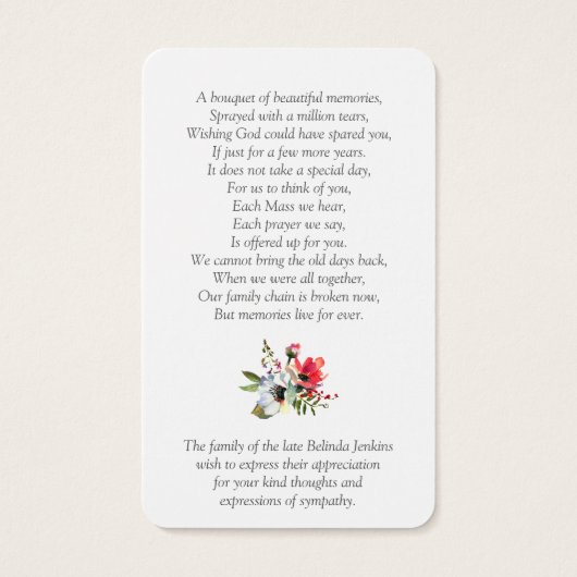 Begrafenisverlies Sunset Swan Gebed Sympathie Kaar Visitekaartjes (Achterkant)