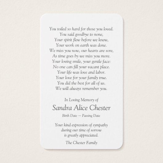 Begrafenisverlies Vreedzaam Bos Gebed Sympathie Ka Visitekaartjes (Achterkant)