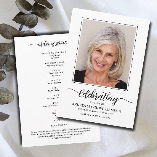 Begrafenisviering van het leven Foto Flat Programmakaart