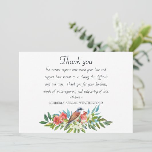 Begrafenisvogel en granaatappel bedankkaart (Staand voorkant)