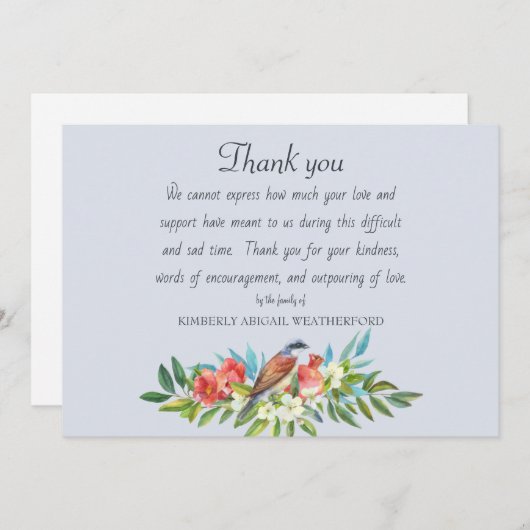 Begrafenisvogel en granaatappel blauw bedankkaartj bedankkaart (Voorkant / Achterkant)