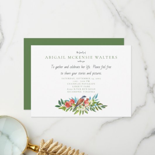 Begrafenisvogel en granaatappel Viering van het le Bedankkaart (Voorkant / Achterkant in situ)