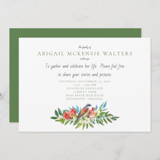 Begrafenisvogel en granaatappel Viering van het le Bedankkaart (Voorkant / Achterkant)