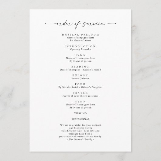 Begrafenisvolgorde van de dienst Viering van het l Programmakaart (Achterkant)