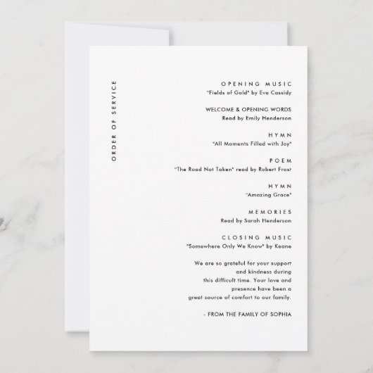 Begrafenisvolgorde van de levensduur Viering Progr Kaart (Achterkant)