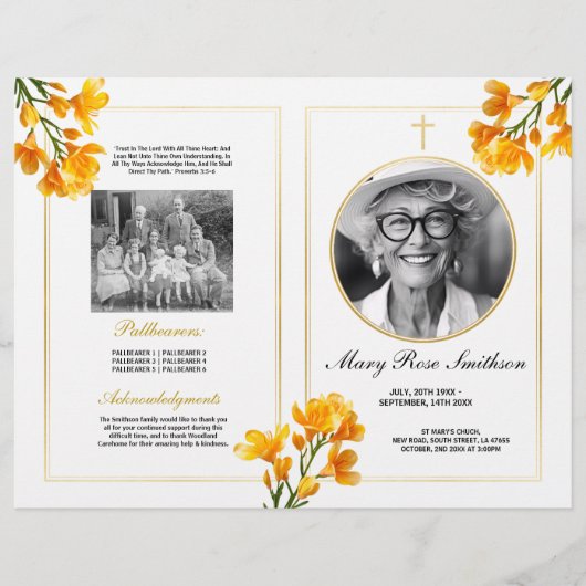 Begrafenisvolgorde van levensduur Freesia Floral Flyer (Voorkant)