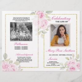 Begrafenisvolgorde van levensduur Roze Bloemen Flyer