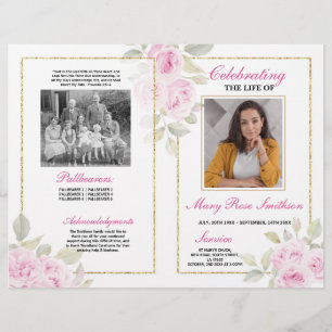 Begrafenisvolgorde van levensduur Roze Bloemen Flyer