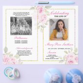 Begrafenisvolgorde van levensduur Roze Bloemen Flyer (Enkel)