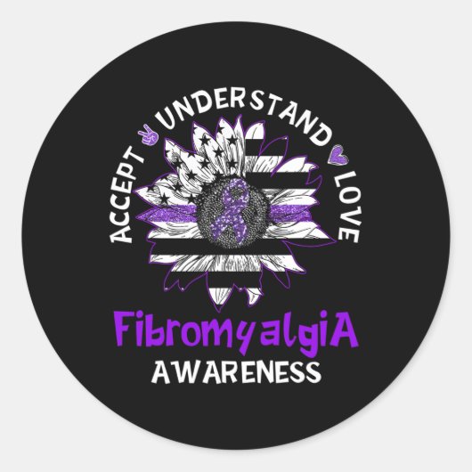 Begrijp liefde Zonnebloem Fibromyalgie Bewustzijn  Ronde Sticker (Voorkant)